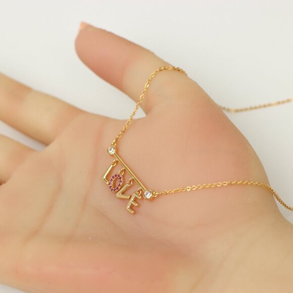 Dainty Rose Gold LOVE Pendant Necklace with Adjustable Chain, XPNL0203 - Picture 3 of 13